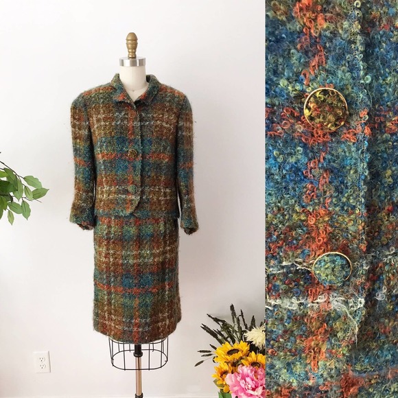 Vintage Jackets & Blazers - 60s Davidow Boucle Plaid Suit Jackie O Skirt Set